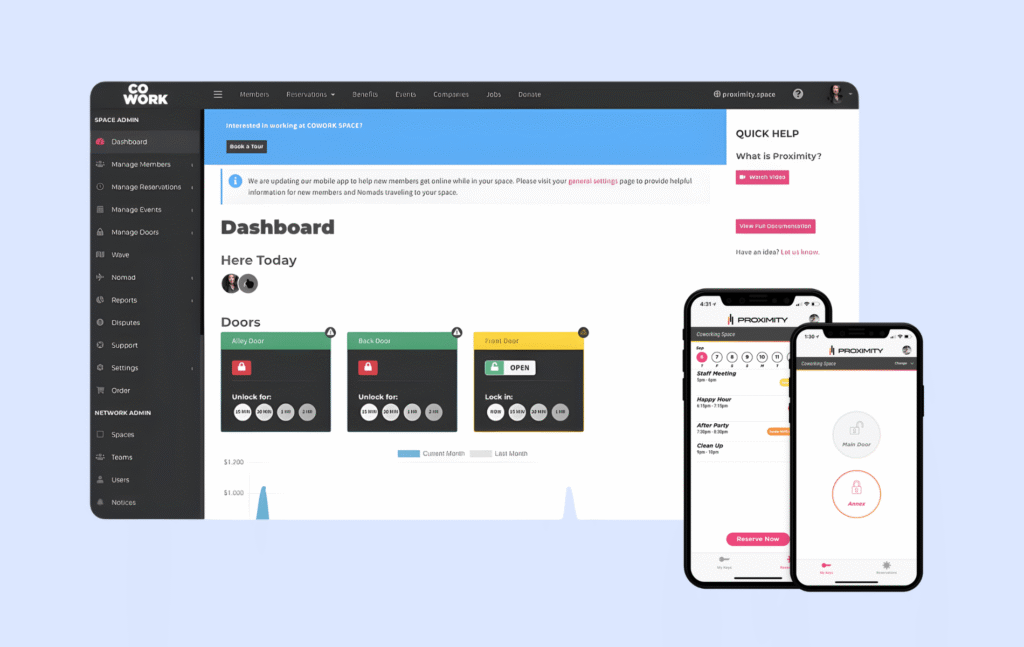 Maqueta de interfaz de usuario de Proximity Coworking.