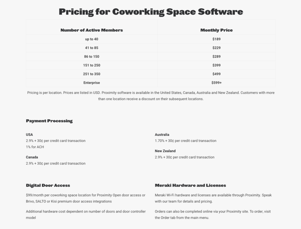 Proximity - coworking pricing plans.