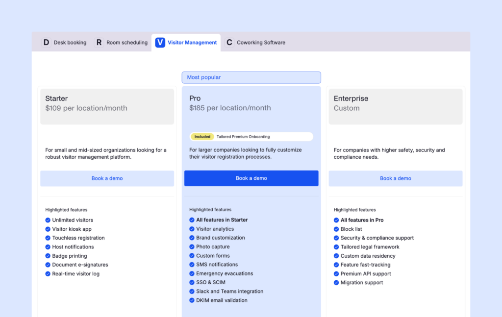 Archie Visitors - Pricing plans.
