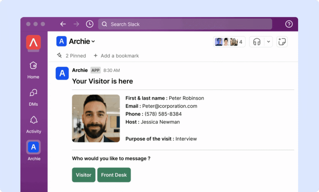 Archie Visitors - Slack integration.