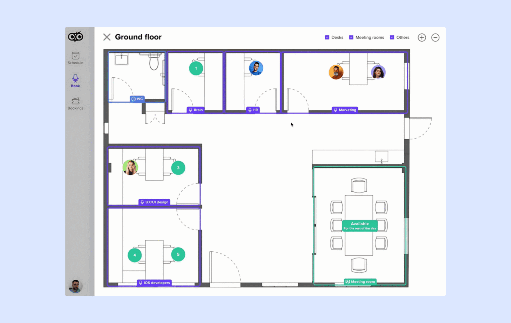 Vues de l'application Deskbird.