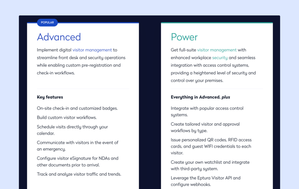 Eptura Visitor - Pricing plans.
