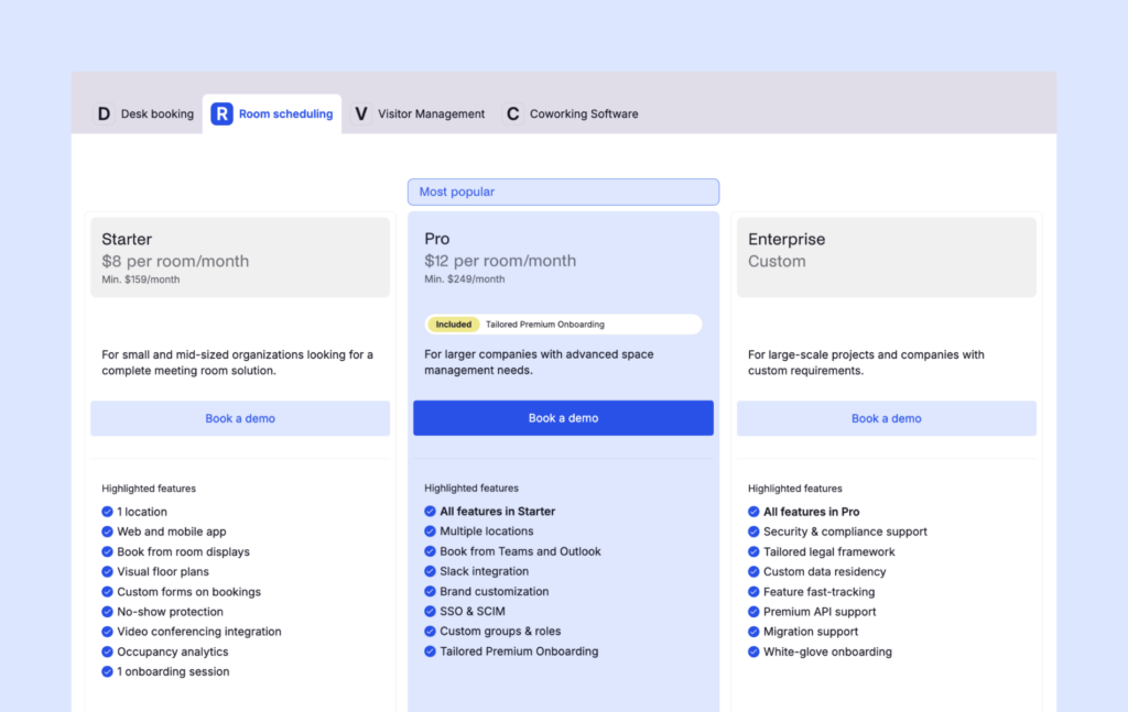 Archie Rooms - pricing plans.