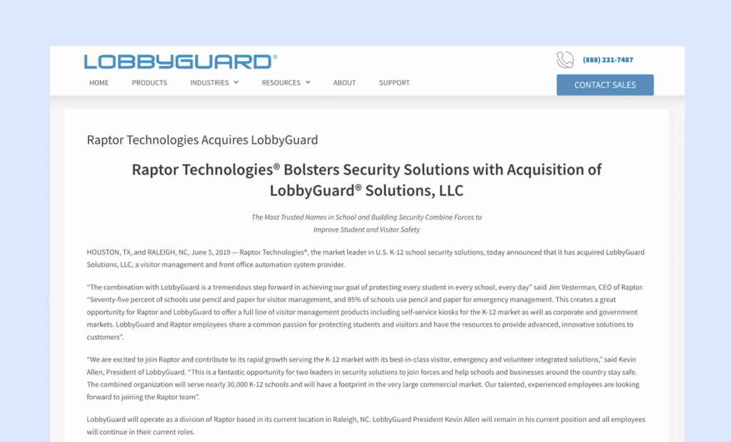 Adquisición de LobbyGuard: comunicado de prensa.