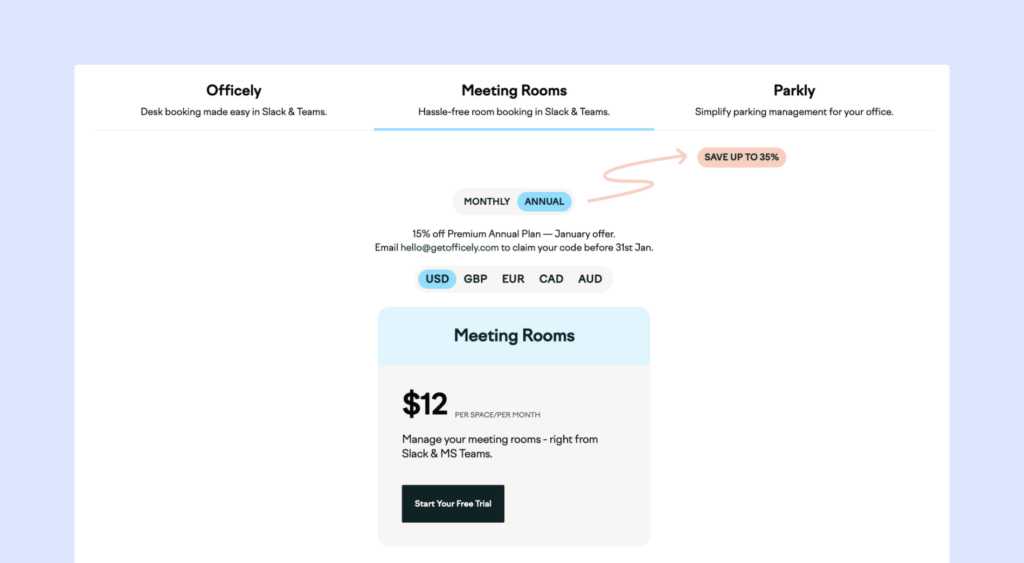 Officely Meeting Rooms - updated pricing plans.