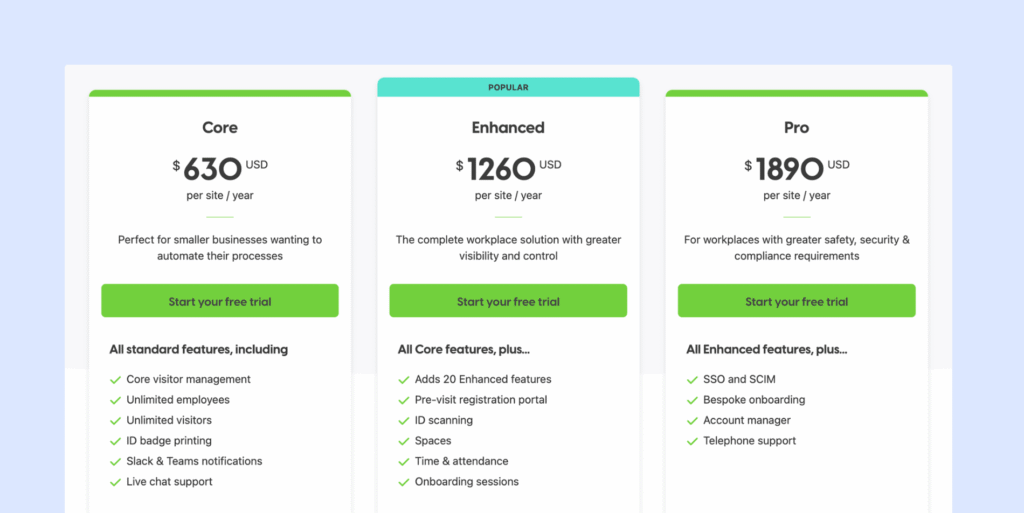 SwipedOn - updated pricing plans.