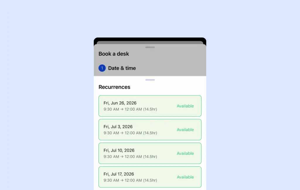Archie Mobile - recurring bookings.