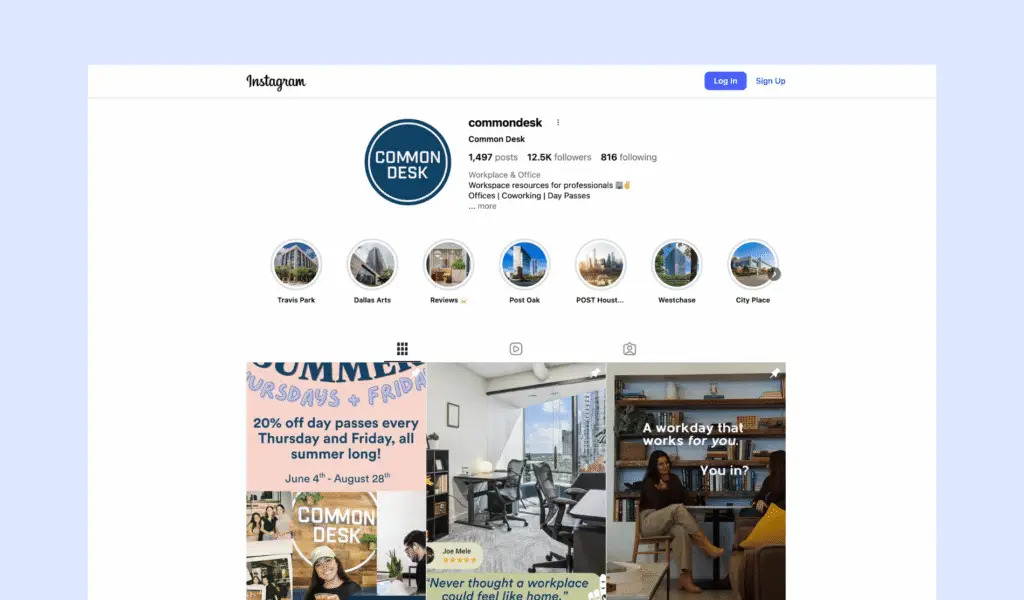 Coworking space marketing example - Common Desk.