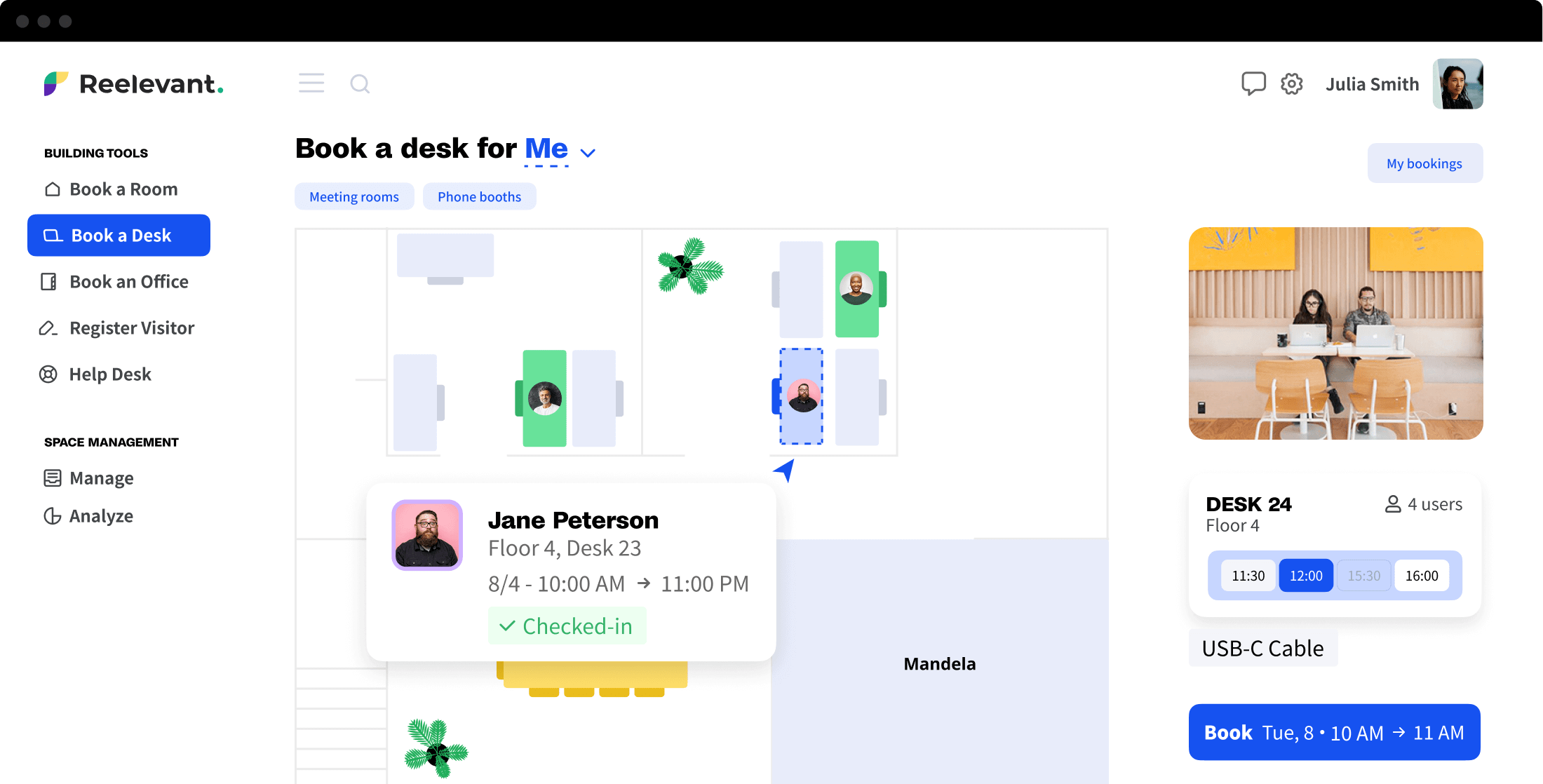 Archie's management software "book a room" display view with a floor plan